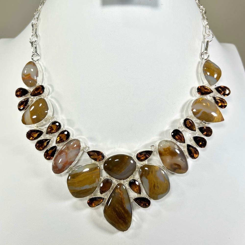 Red Moss Agate 925 Large Gemstone Necklace